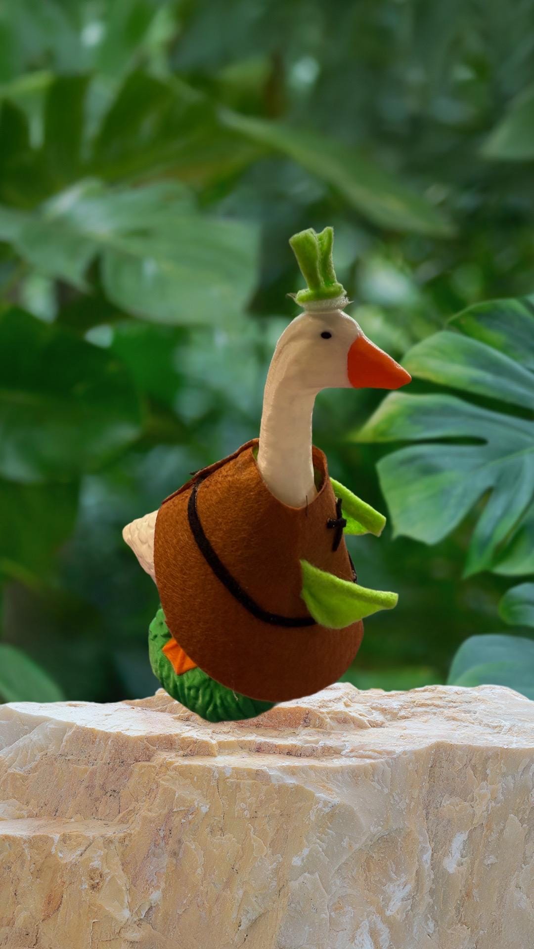 Desk goose Shrek outfit